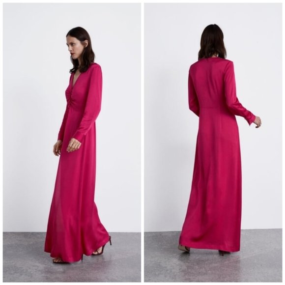 fuchsia maxi dress with sleeves